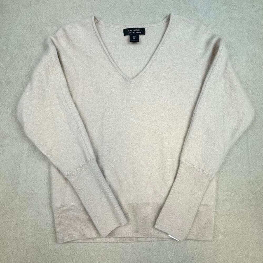 Tahari women Cream cashmere V-neck sweater Size L sku 266-V08